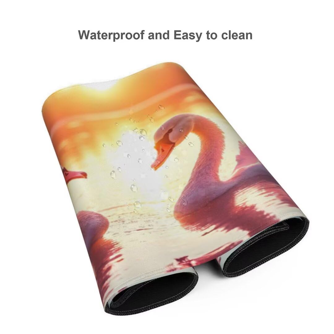 Alfombrilla de ratón 1400x600x3 MM, Alfombrilla Ratón XXL Extendida de Gran Tamaño con Bordes Cosidos, Base de Goma Antideslizante Almohadilla para Teclado, Lago de los cisnes S-11141
