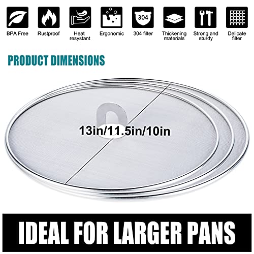 Newfamily Grease Splatter Screen For Frying Pan With Fold Flat Knob Fine Mesh Oil Splash Guard Skillet Splatter Shield Oil Catcher Skillet Lid For Cooking Set Of 3 In 10"+11.5"+13" #TOP1