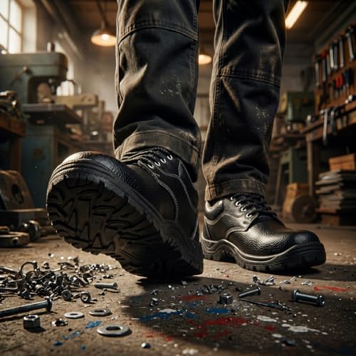 Image of Shyam Steel Steel Toe Safety Shoes for Men Heavy Duty Industrial Construction Work Boots Anti Slip PVC Sole & Puncture Resistant Protective Footwear Durable Lightweight Breathable Industrial Shoes