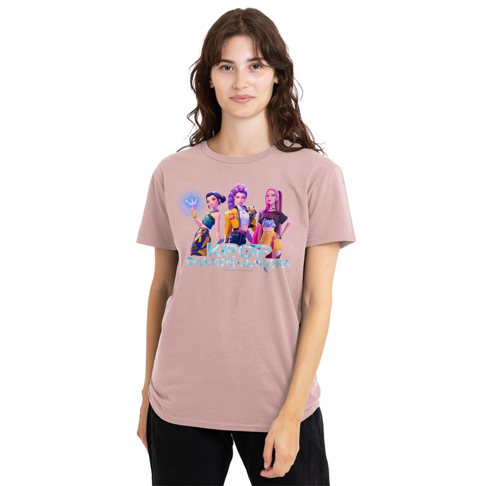 Kpop Demon Hunters Huntrix Kpop Group Ladies T Shirt, Powder Rose, XX-Large