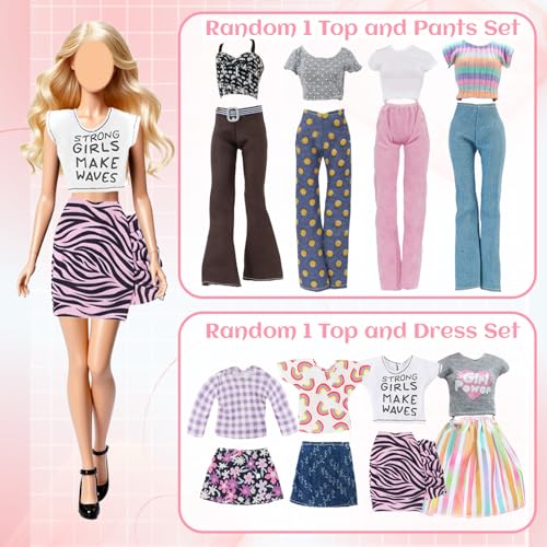 16 Pcs Doll Clothes and Accessories Compatible with Barbie, 1 Leather Coat Set 1 Fashion Dress Set 1 Pencil Skirt Set 2 Outfits 1 Sequen Dress Shoes Bag Necklace Hat In Random, Girls - Image 4