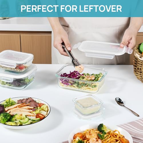 Image of Vtopmart 8 Pack Glass Food Storage Containers with Airtight Lids, Glass Meal Prep Containers, Lunch Office Meal for Microwave, Oven, Freezer and Dishwasher, BPA Free