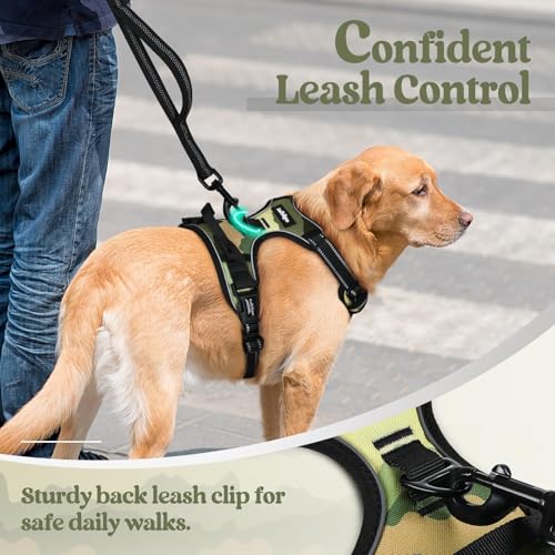 Image of rabbitgoo Dog Harness No Pull with 2 Leash Clips, Adjustable Soft Padded, Reflective Oxford No Choke Pet Vest with Easy Control Handle for Large Dogs, Green Mountain,L