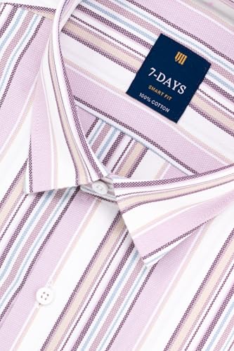 Image of 7-DAYS Men's Premium Striped Shirt - 100% Cotton, Tailored Fit (Between Slim & Regular), Full Sleeve, with Pocket - Smart Office & Casual Look