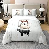 Loussiesd Schaf Kuh 100prozent Baumwolle Bettwäsche Set 135x200cm Land Bauernhof Tier Bettbezug für Kinder Mädchen Jungs Bauernhaus Dekor Betten Zimmer Dekor Bettwäsche-Set