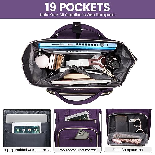 Image of LOVEVOOK Laptop Backpack for Women,17 Inch Professional Womens Travel Backpack Purse Computer Laptop Bag Nurse Teacher Backpack,Waterproof College Work Bags Carry on Back Pack with USB Port