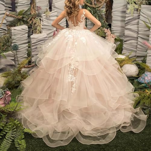 Tulle Puffy Princess Sleeveless Pageant Dresses Long Lace Applique Flower Girl Dress Kids Birthday Party Ball Gown4