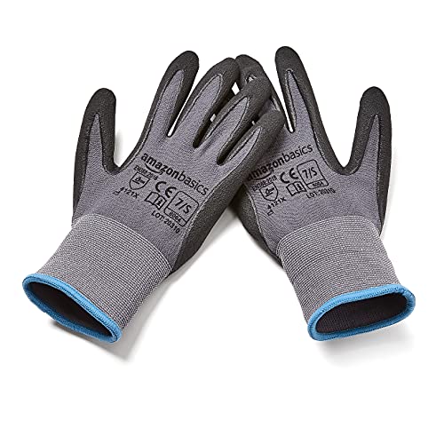 Image of Amazon Basics Micro-Foam Nitrile Coated Safety Work Gloves, Nylon Liner Fiber, Touch Screen Compatible, Grey, Size 7 (S), 6-Pack