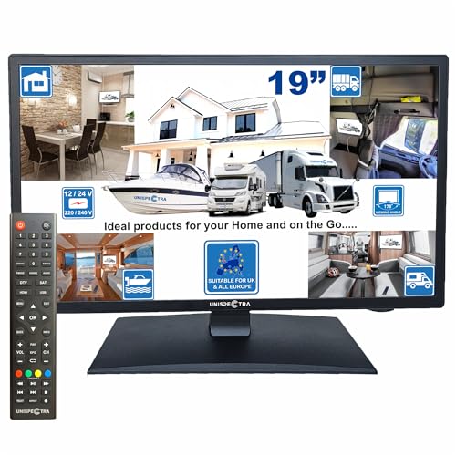 Unispectra ® 19” ELED TV: 12V / 230V Tuner Triple, 2X HDMI et USB. Téléviseur Slim de 12V pour Les Camping-Cars, fourgonnettes, caravanes, Camping, camions, Bateaux, Cuisine et Chambre