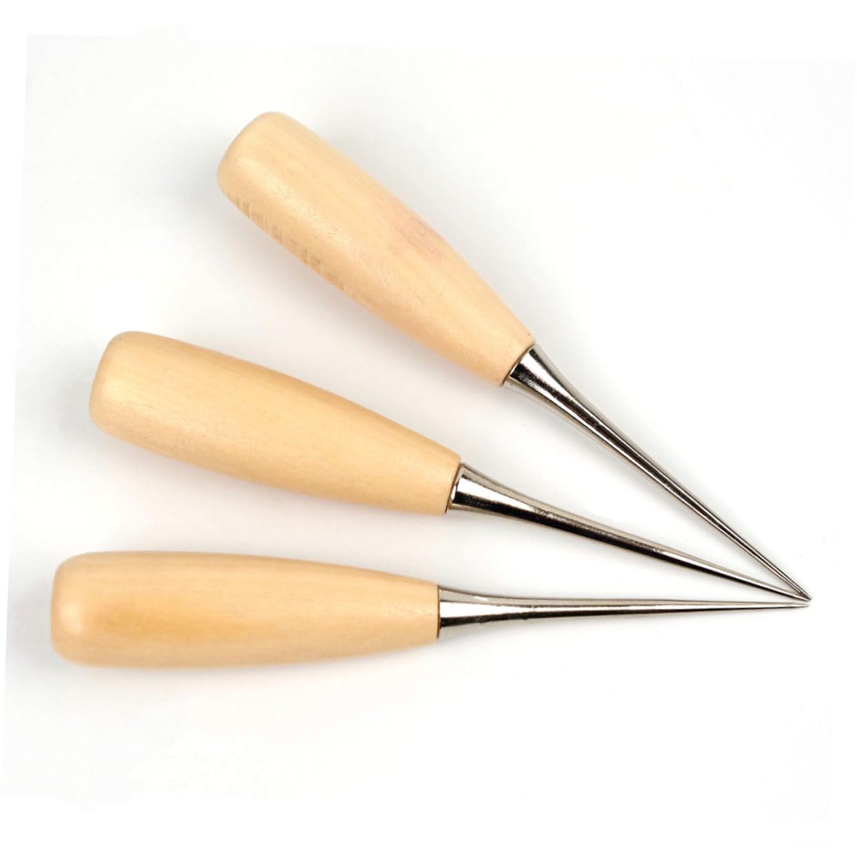 3pcs DIY Sewing Awl with Wooden Handle Durable Hand Leather Tool for Stitching Repairing and Crafting Upholstery Tents and Leather Projects