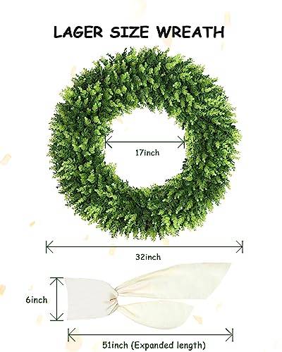 Image of DDHS 32 inch Boxwood Wreath, Artificial Large Summer Wreaths for Front Door with Yellow Cloth can DIY Shaped, Spring or Summer Wreaths for Hanging in the Shop, Farmhouse, Roof Green Wreath Decoration