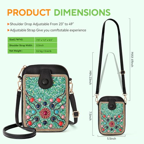 Image of Women's Small Crossbody Cell Phone Bag, Boho Colorful Beaded Purse Wallet with Handmade Cute Patterns