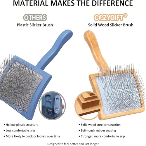 Image of Wooden Long Pin Slicker Brush for Dogs, Doodles, Poodles, Long Hair | Grooming, Detangling, and Fluffing for Wavy and Curly Hair-Designed for Heavy, Thick Coats to Prevent Matting at Home