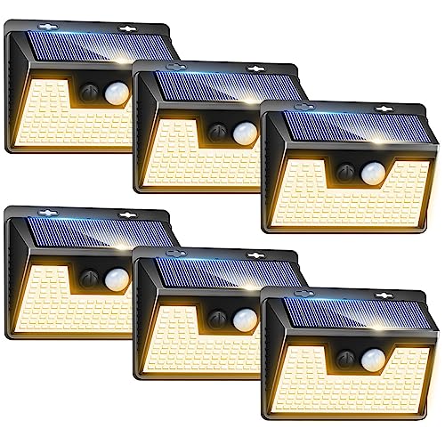 Image of Peasur Solar Lights Outdoor Waterproof [6 Pack /140LED], Warm White Motion Sensor Lights Dusk to Dawn, 3 Modes Solar Fence Security Lighting for Wall Garden Yard Stair Outside