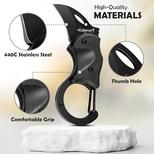 Image of GUARDMAN Fathers Day Gift for Men Keychain Carabiner Pocket Knife Folding EDC Blade with Clip Mini Stainless Steel Utility Knife for Men | Camping, Hiking, Fishing, Survival Tool - 1 Pack