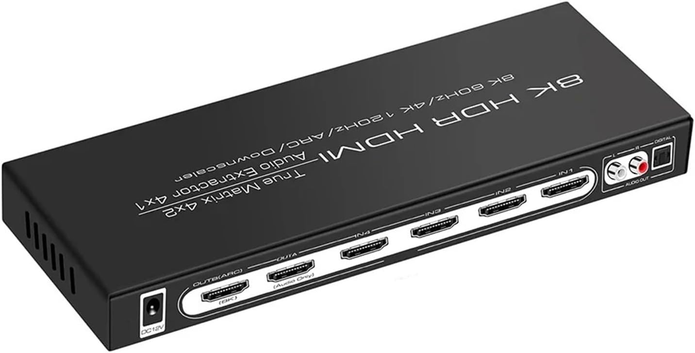 HDMI 2.1 8k Switch 4 in 1 Out Audio Extractor 4 in 2 Out 8K 4x2 HDMI Matrix Video Splitter 4K120Hz 8K60HZ for PS5 Xbox PC to TV(with EU Plug)