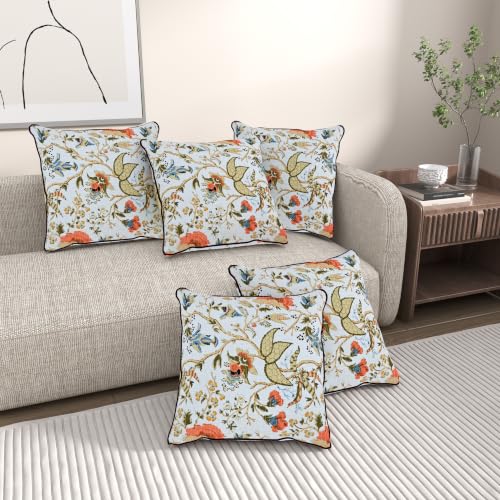 Image of Pure Cotton Quilted Cushion Cover 16x16 Inch | Anokhi Print Decorative Throw Pillow Cover | Soft Cotton Sofa Cushion Cover with Hidden Zipper | Living Room Bedroom Home Decor