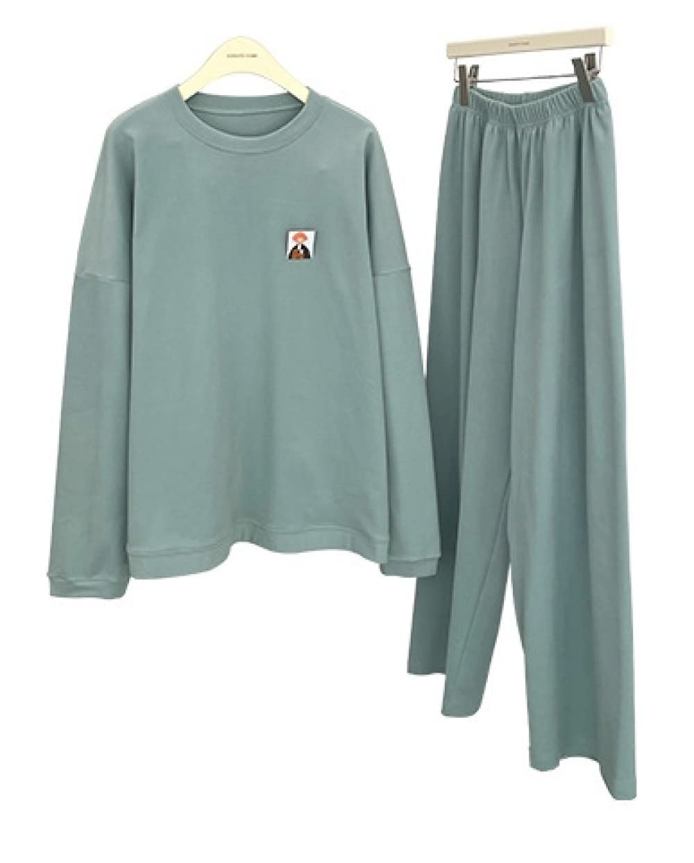 Pijamas Para Mujer Conjunto De Pijama De Poliéster Verde Con Cuello Redondo Para Mujer Pijama De Manga Larga Simple Regular Suelto Para Mujer Conjunto De Dos Piezas Regalo De Festival Adecuado Para
