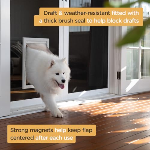 Hakuna Pets Deluxe Aluminum Pet, Cat and Dog Door with 2-Way Locking Panel for Screens, Doors and Walls up to 2.8\" Thick, Medium, White