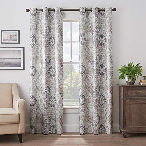 Eclipse Martina Medallion Blackout Thermal Insulated Grommet Top Curtains for Bedroom, Single Panel, 40' x 84', Taupe
