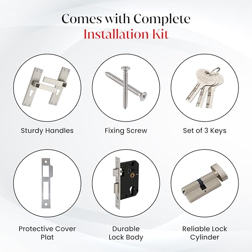 Image of LAPO Mortise Door Lock for Home Main Door & Bedroom with Handle - 45x45mm Body - 3 Brass Keys - Heavy-Duty 60mm Cylinder - Left-Right Fit 30-50mm Door Home Office Hotel | Matt Finish | CY-132