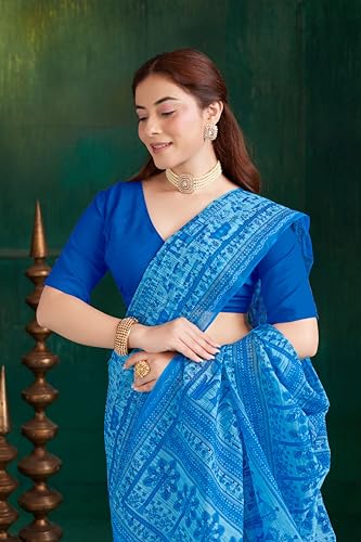 Image of TAMAIRA FASHION Off White Mulmul Pure Cotton Saree For Woman Warli Printed|Office Wear Daily Wear Sarees For Women Without Blouse Piece (Available in 21 Colours)