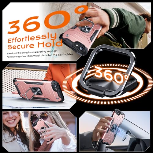 Image of Anqrp Heavy Duty Case for iPhone 17e /16e Case with Enhanced Ring Holder Grip Stand, Military Grade Shockproof Rugged Drop Protective Silicone Hard Slim iPhone 17e /16e Phone Case Cover,Pink Gold