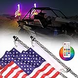 AWLUKER 2FT LED Whip Lights 2PCS Spiral LED Light Whips w/Flag Pole Remote Control RGB Dancing Light...