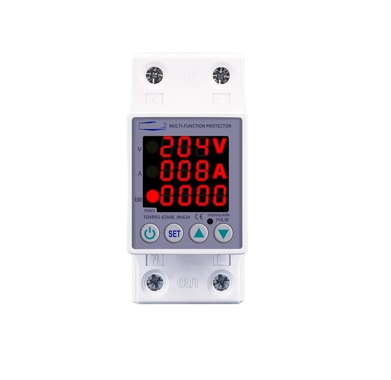 JNVFTCUX DIN Rail Dual Display Adjustable overvoltage Current and undervoltage Protection Device Protector Relay 40A 63A 80A 220V(L N 230v 63a,V A Kwh type)