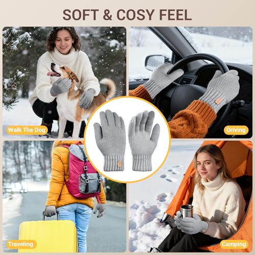 ihuan Women Winter Gloves for Cold Weather, Warm Touchscreen Driving Running Cycling, Thermal Knit Gloves with Fleece Lining