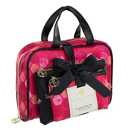 Adrienne Vittadini Set of 3 Satchel Cosmetic Case (Black & Pink Hex)