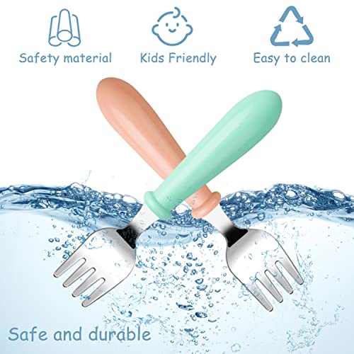 Pimoys 6-Piece Toddler Utensil Set for Babies - Stainless Steel Forks & Spoons with Round Handle, BPA-Free, Dishwasher S