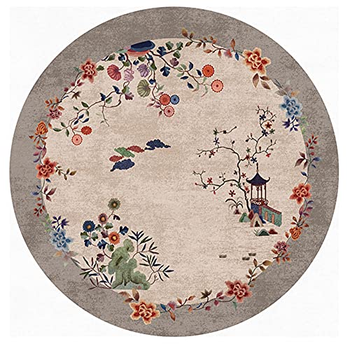 LYYYT-DT Retro Reis Kaffee Teppich Runde Wohnzimmer Küche Große Fläche Teppich Moderne Veranda Fußmatte Durchmesser 80 cm 100 cm 120 cm 140 cm 160cm 180 cm 200 cm-160 * 160 cm Cover