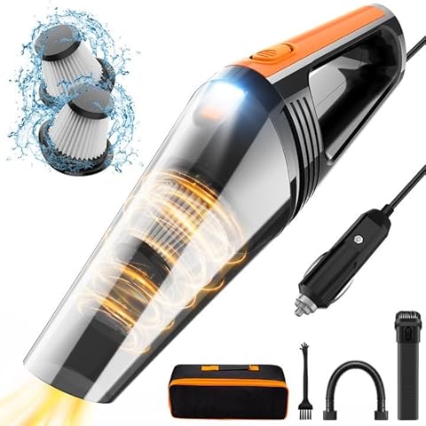FRESMOL Car Vacuum, Portable Car Vacuum Cleaner High Power 8000Pa, Small 12V Handheld Vacuum with LED Light,16.4Ft Corded （Orange） Cover