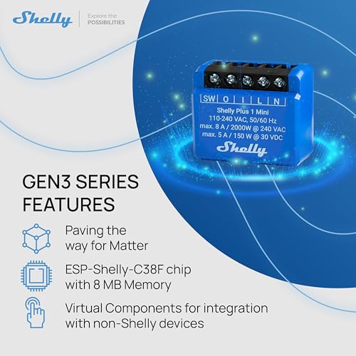 Shelly 1 Mini Gen3, WiFi & Matter Smart Relay Switch with Dry Contacts, 1-Channel 8A, Compatible with Alexa, Home Assistant, SmartThings & Google Home, DYI, Garage Door Opener, No Hub Required - Image 5