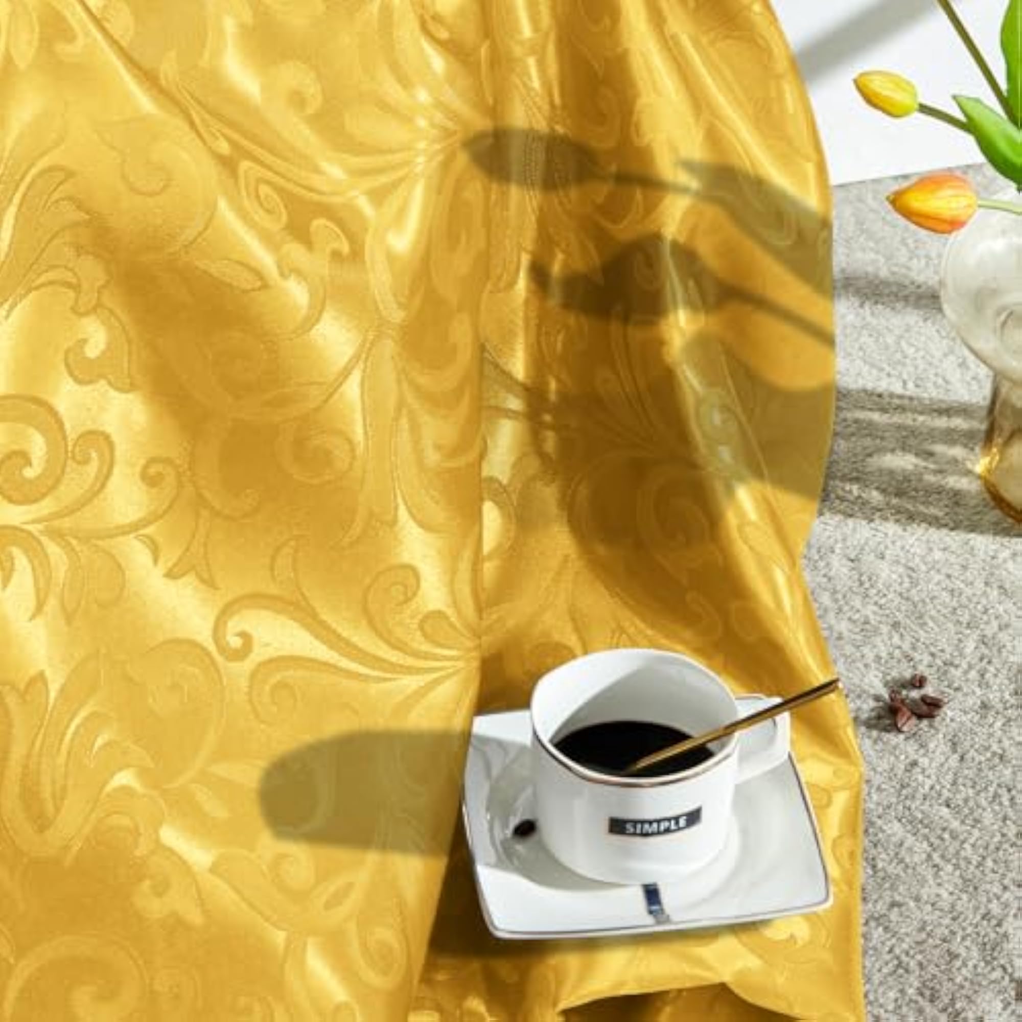 Gold Jacquard Satin Fabric by The Yard, 60" Wide, 5 Yards