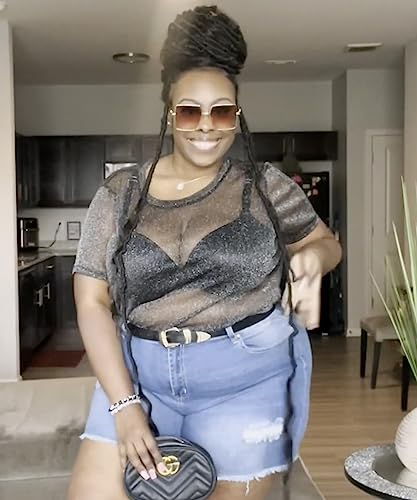 RITERA Plus Size Mesh Tops for Women Sexy Short Sleeve Sheer Fishnet Shirts Black Tshirts Blouses XL-5XL3