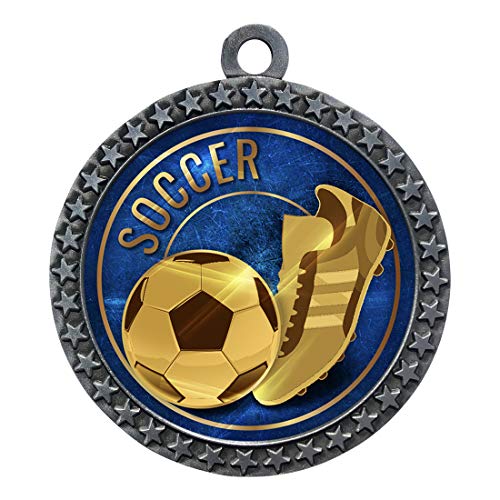 Express Medals Soccer Silver Medal Trophy Award with Neck Ribbon STDD212-EG46 5PK