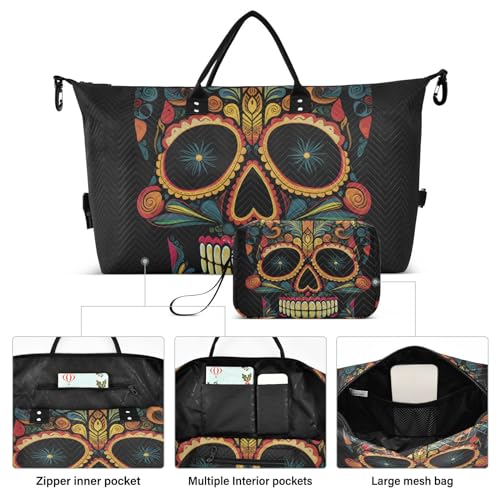 Large Travel Duffel Bag, Happy Mexican Skull Sports Tote Gym Bag, Shoulder Weekender Overnight Bag for Women Men, Carry On Luggage with Toiletry Bags2