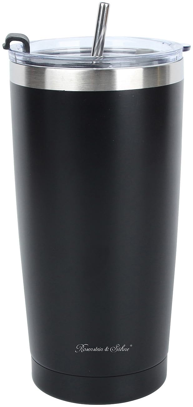 Rosenstein & Söhne Kaffee Tasse: 4er-Set doppelwandige Isolierbecher, schwarz, 600 ml, Edelstahl (Edelstahl Thermobecher, Isolierbecher für Tee, EIS)