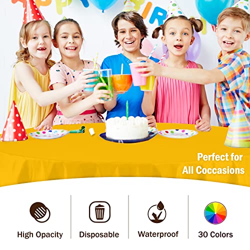 Image of Party Solids Yellow Round Plastic Tablecloth - 84 Inch, Pack of 24