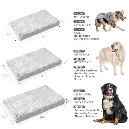 Image of Orthopedic Memory Foam Dog Bed Medium Size Crate Pad 35 x 22 Inch Gray | Dual-layer support with removable washable plush cover waterproof liner nonslip base for kennel car and home use up to 60 lb