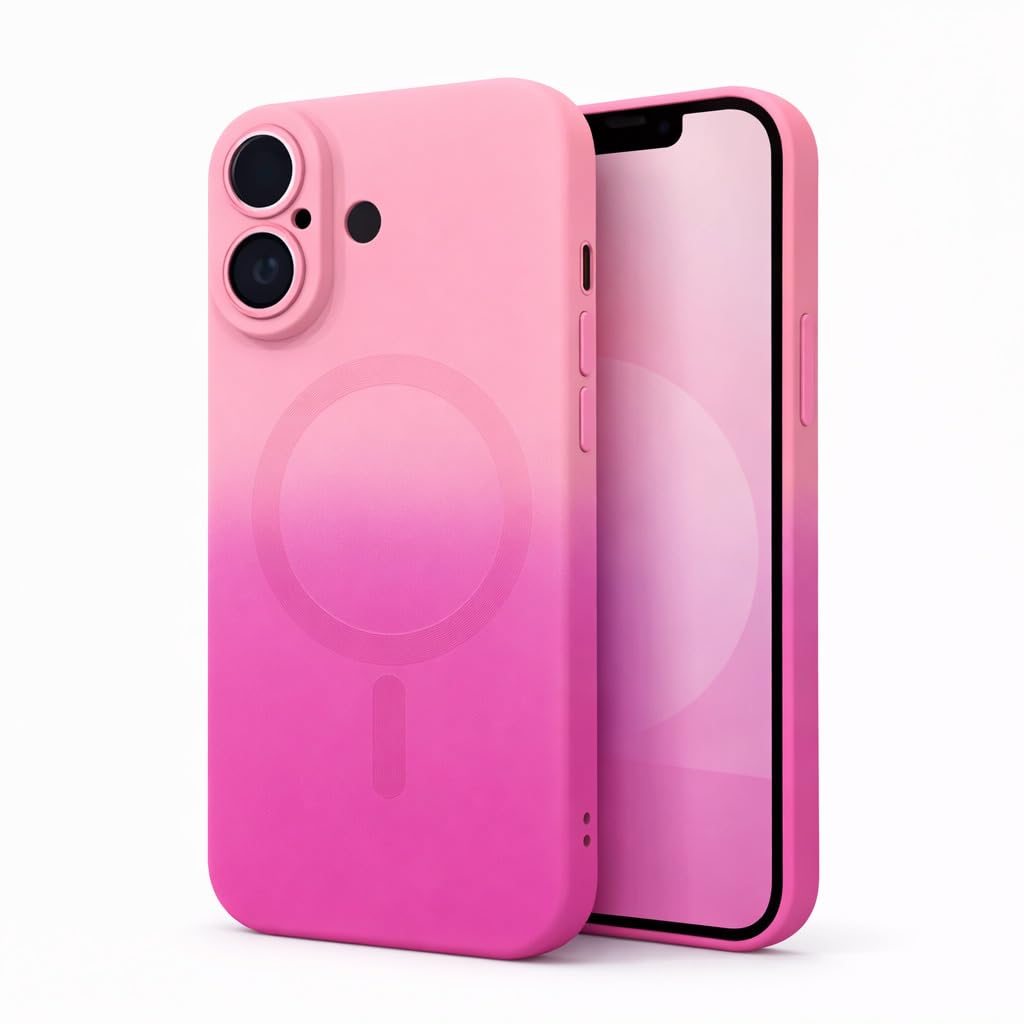 amazon basics Gradient Mag-Safe Case for iPhone 16 | Soft Silicone Shockproof Cover with Camera Protection | Slim Lightweight Design | Smooth Touch & Durable - Light and Dark Pink-image-10