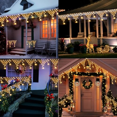 Christmas Lights Outdoor Decorations 218 LED 13.8ft Curtain Fairy Lights with 12 Drops, Clear Wire LED String Light Decor with 8 Modes for Wedding Party Holiday Christmas Indoor Outdoor Decor - Image 6