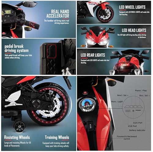 Image of Wishmaster Fully Assembled R3 Bike for Kids Toy with Rechargeable Battery Operated Electric Children Ride on [3 to 8 Years, Large Size] | Birthday Gift for Boys & Girls (Red)