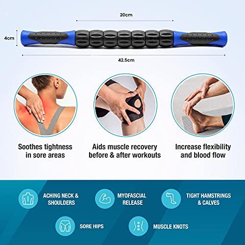 Beenax Muscle Therapy Massage Stick, 360° Tension Reduction - Ridged Gears for Trigger Points, Deep Tissue, Myofascial Release, Leg, Quads & Calf Tightness - Relieve Soreness, Cramps and Pain