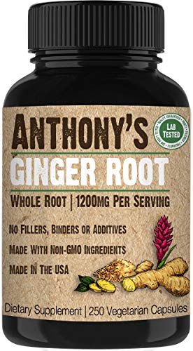 Anthony's Ginger Root Supplement, 250 Capsules, 1200mg Per Serving, Non GMO, Veggie Capsule