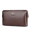 TIANHONGDAISHU Cowhide Mens Clutch Bag Handbag Leather Zipper Long Wallet Business Hand Clutch Phone Holder Password Lock Men's Large Capacity Folder Bag (Brown) #1