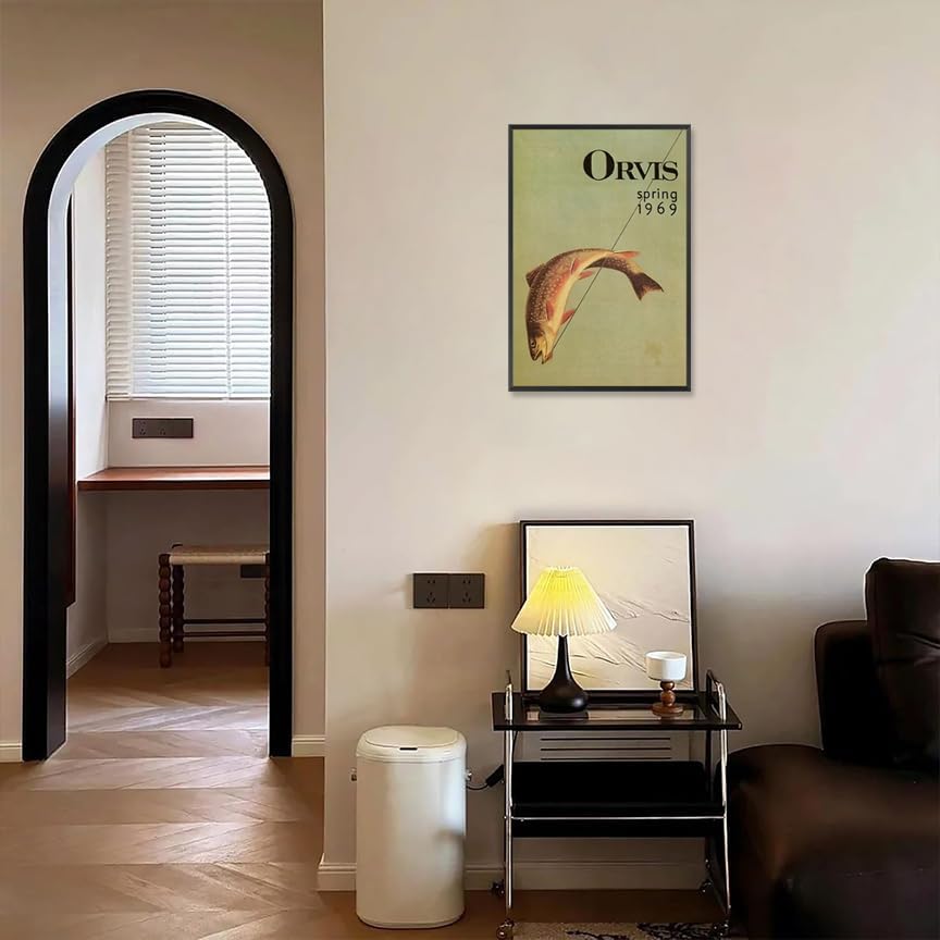 Miniatura 4 de Póster vintage divertido de pescador Orvis Spring Fish lienzo arte de pared de los años 90, retro amante de la pesca, impresiones estéticas, pintura