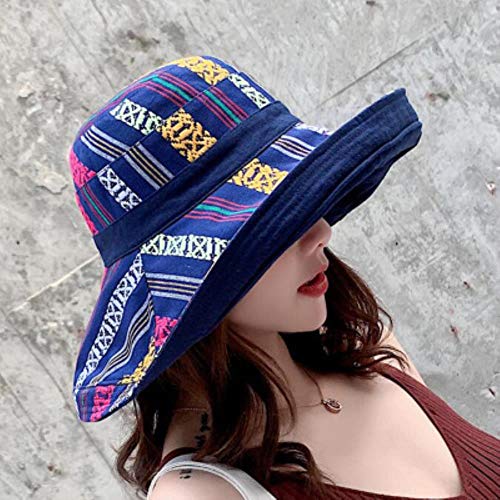 Preisvergleich Produktbild Phy Doppelseitige unregelmäßige Muster Eimer Hut Frauen Sommer Baumwolle Atmungsaktive Freizeitkappen Outdoor Sports Casual Dome Cap, Marine